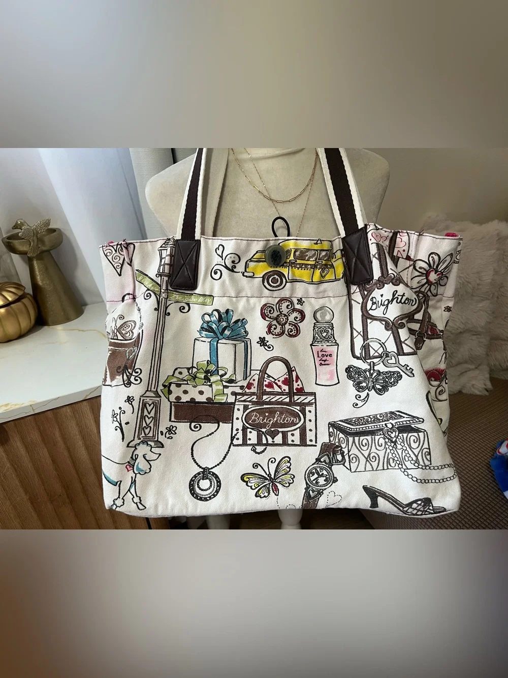 Brighton Whimsical Sketch Print Canvas Tote Bag Large Shopper Travel Purse Mult